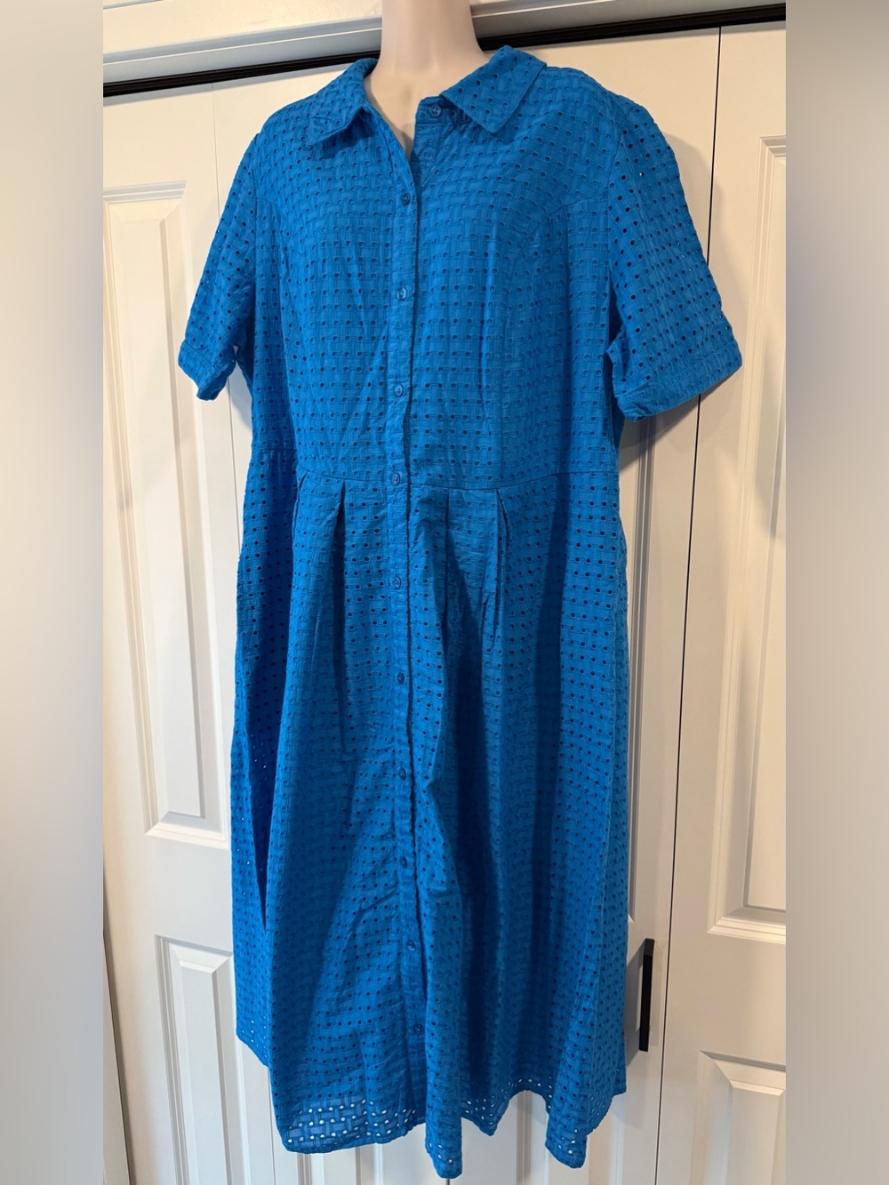 Jessica London blue eyelet shirt dress full skirt 18W